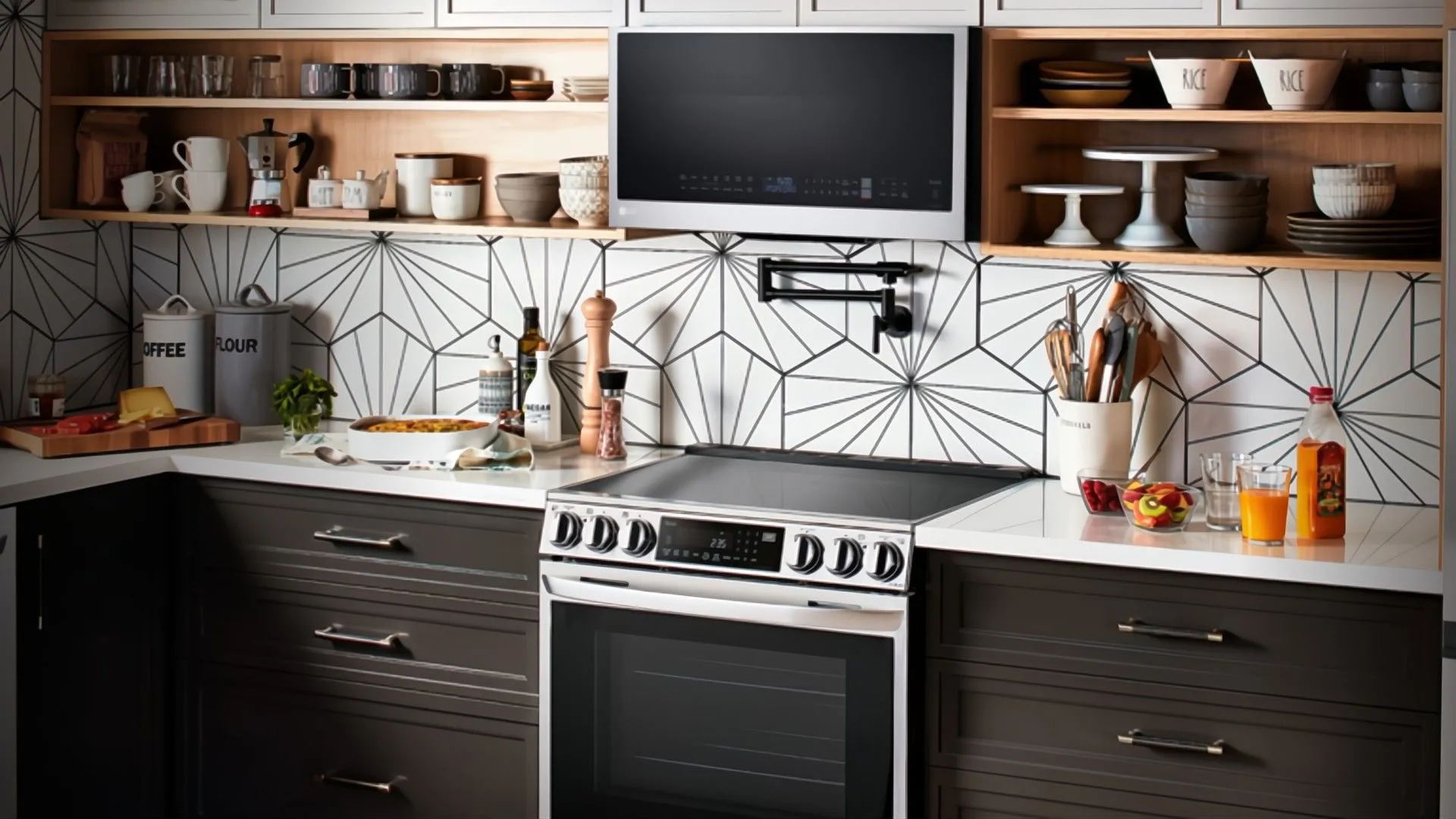 A kitchen from LG with orange juice and regular features