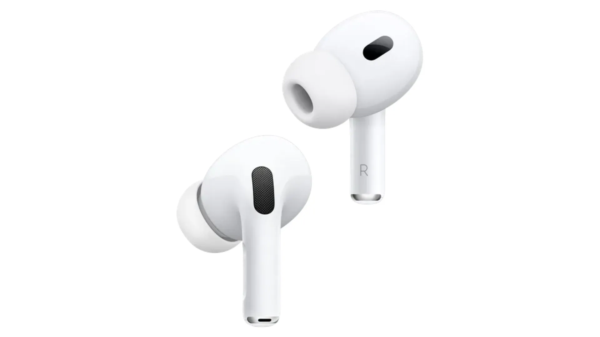 AirPods Pro 2 màu trắng với thiết kế in-ear nhỏ gọn, mang lại sự thoải mái khi đeo cả ngày.