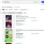 Ảnh chụp màn hình eBay hiển thị iPhone đã cài TikTok được rao bán với giá cắt cổ, lên đến hàng triệu USD, phản ánh xu hướng giá ảo trên thị trường điện thoại di động.