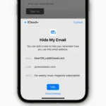 Ảnh chụp màn hình tính năng Ẩn Email Của Tôi (Hide My Email) trên iPhone, minh họa cách Apple tạo bí danh email để bảo vệ quyền riêng tư người dùng.
