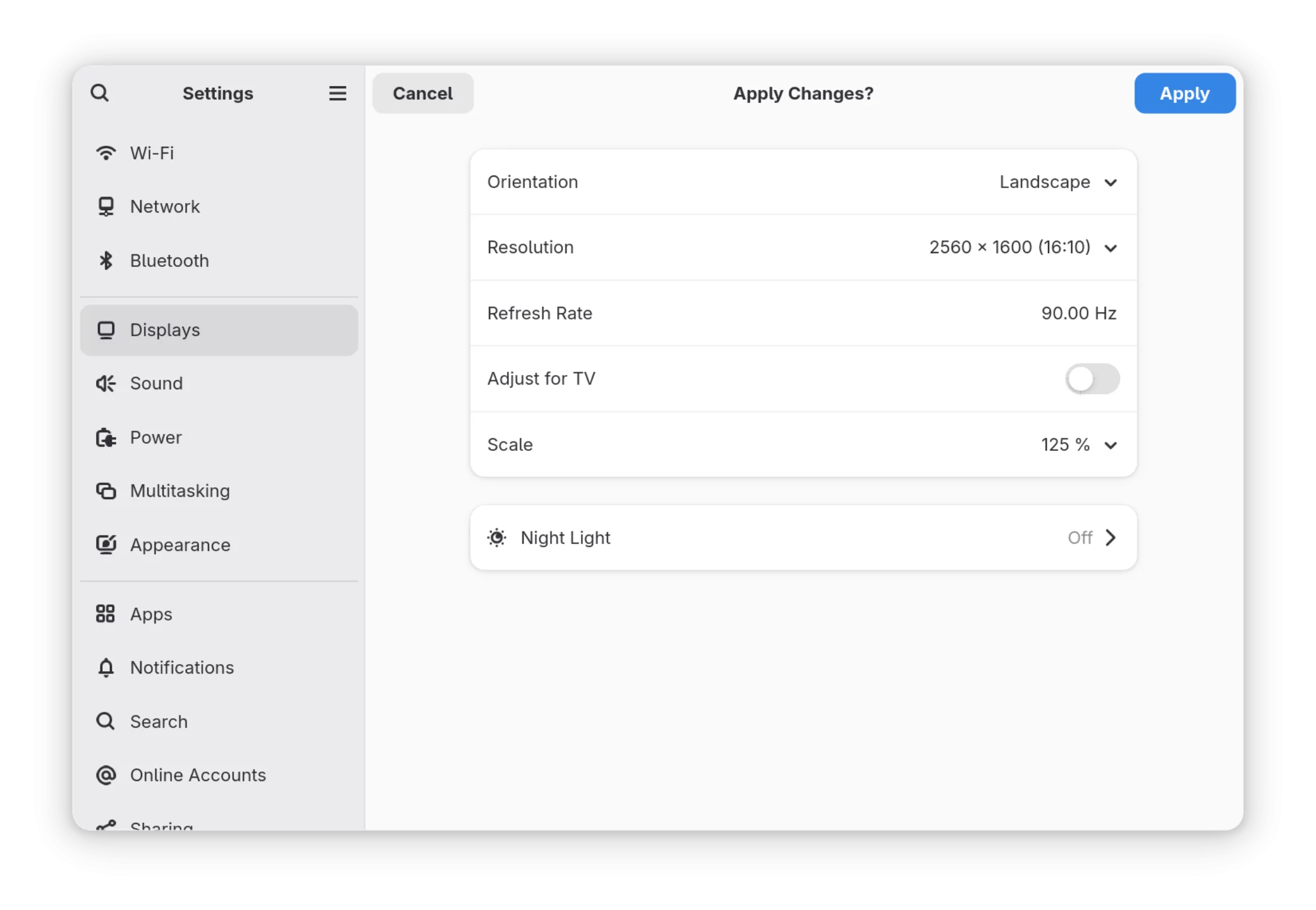 Ảnh chụp màn hình tính năng thay đổi tỉ lệ hiển thị (fractional scaling) trên môi trường Wayland của GNOME 48, cho thấy Wayland đang hỗ trợ tốt hơn cho màn hình độ phân giải cao.