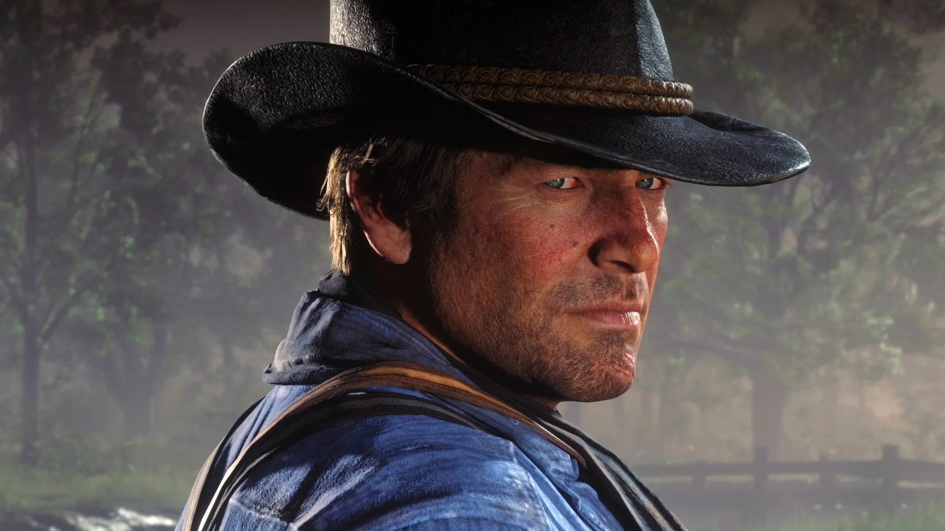 Arthur Morgan quay đầu nhìn lại trong Red Dead Redemption 2, thể hiện sự suy tư và chấp nhận định mệnh của một cao bồi.
