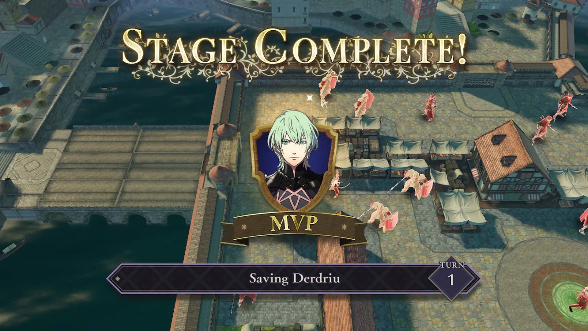 Bản đồ chiến trường trong Fire Emblem: Three Houses, minh họa lối chơi chiến thuật theo lượt và các lựa chọn phe phái.