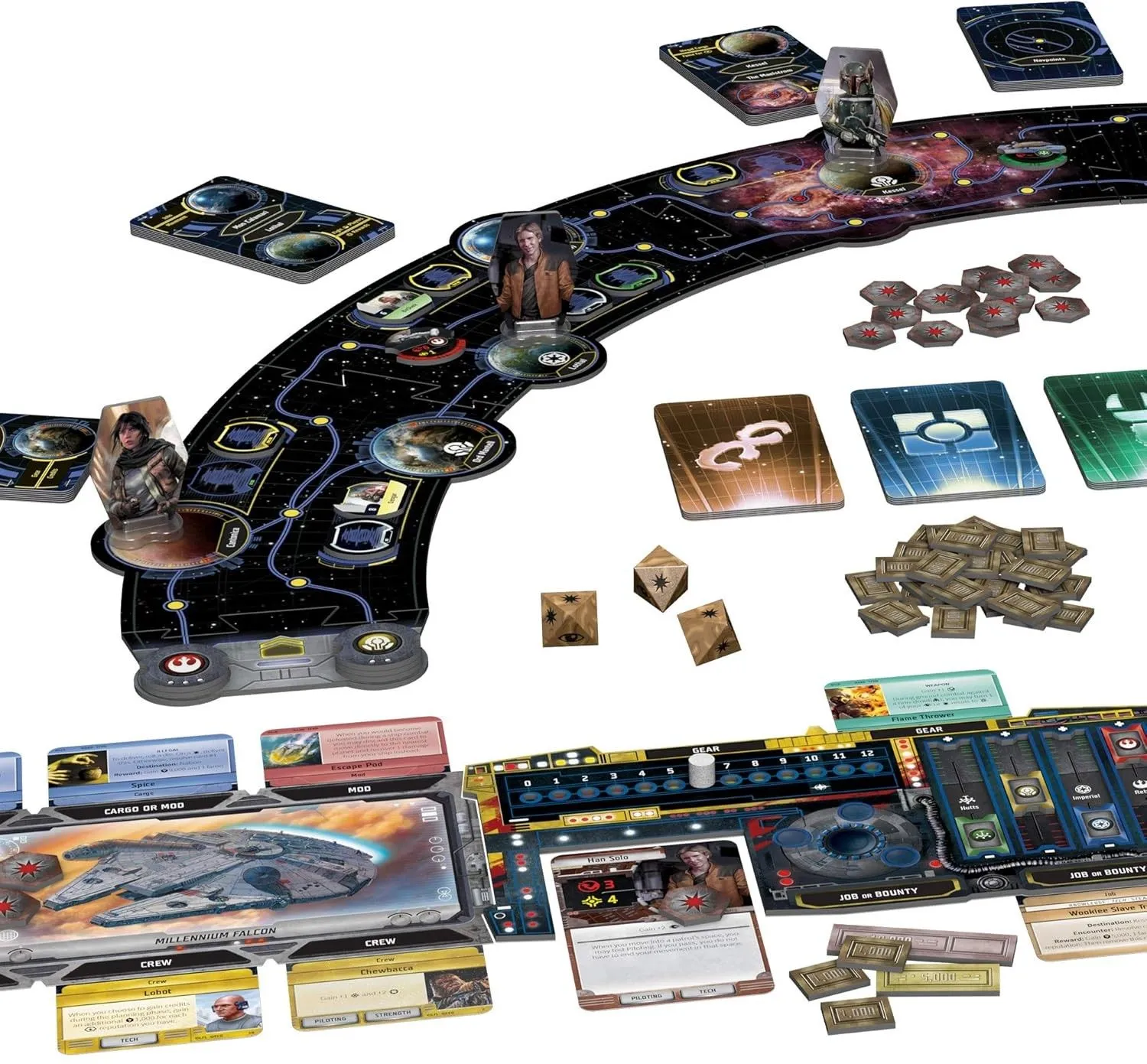 Bản đồ không gian Outer Rim trong game board game Star Wars: Outer Rim, thể hiện các hành tinh và tuyến đường vận chuyển.