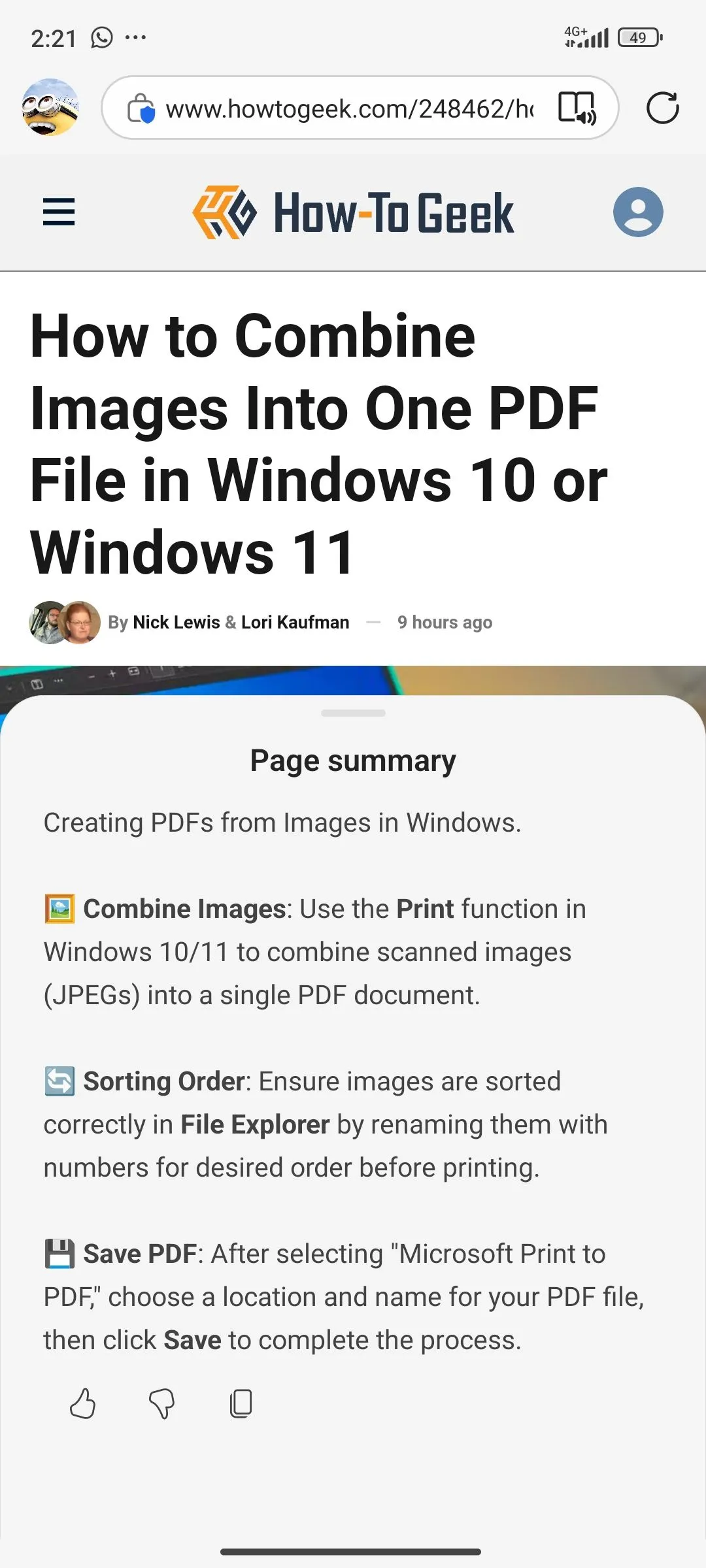 Bản tóm tắt nội dung trang web từ tính năng Page Summary của Edge