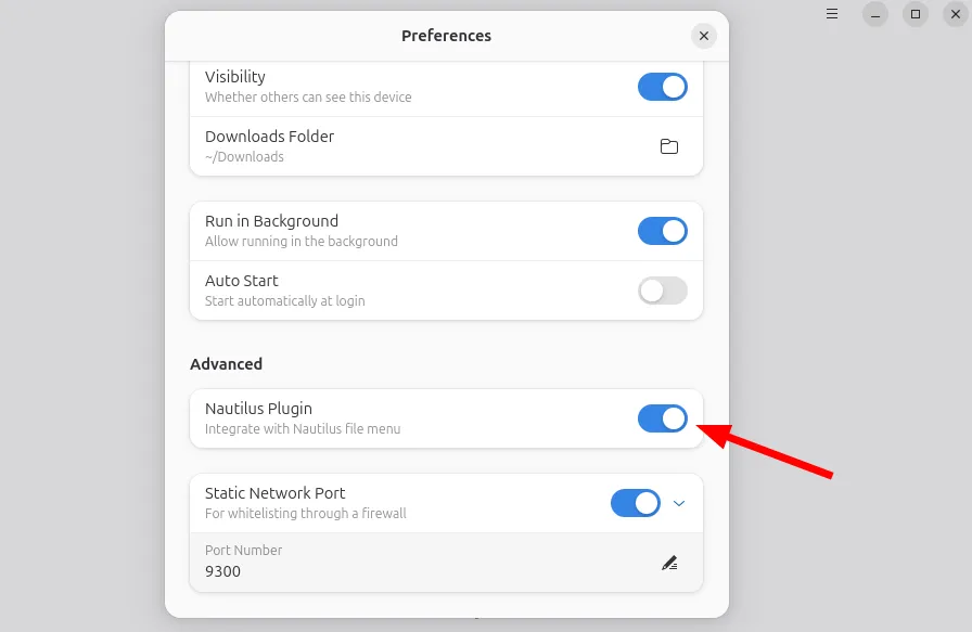 Bật plugin tích hợp Nautilus trong menu Tùy chỉnh của Packet Linux Client