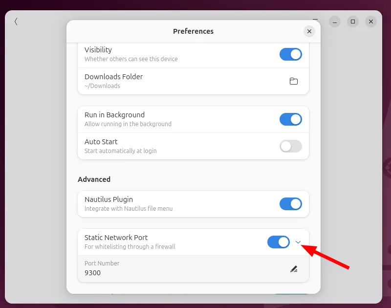 Bật tùy chọn cổng mạng tĩnh trong cài đặt Packet Linux Client