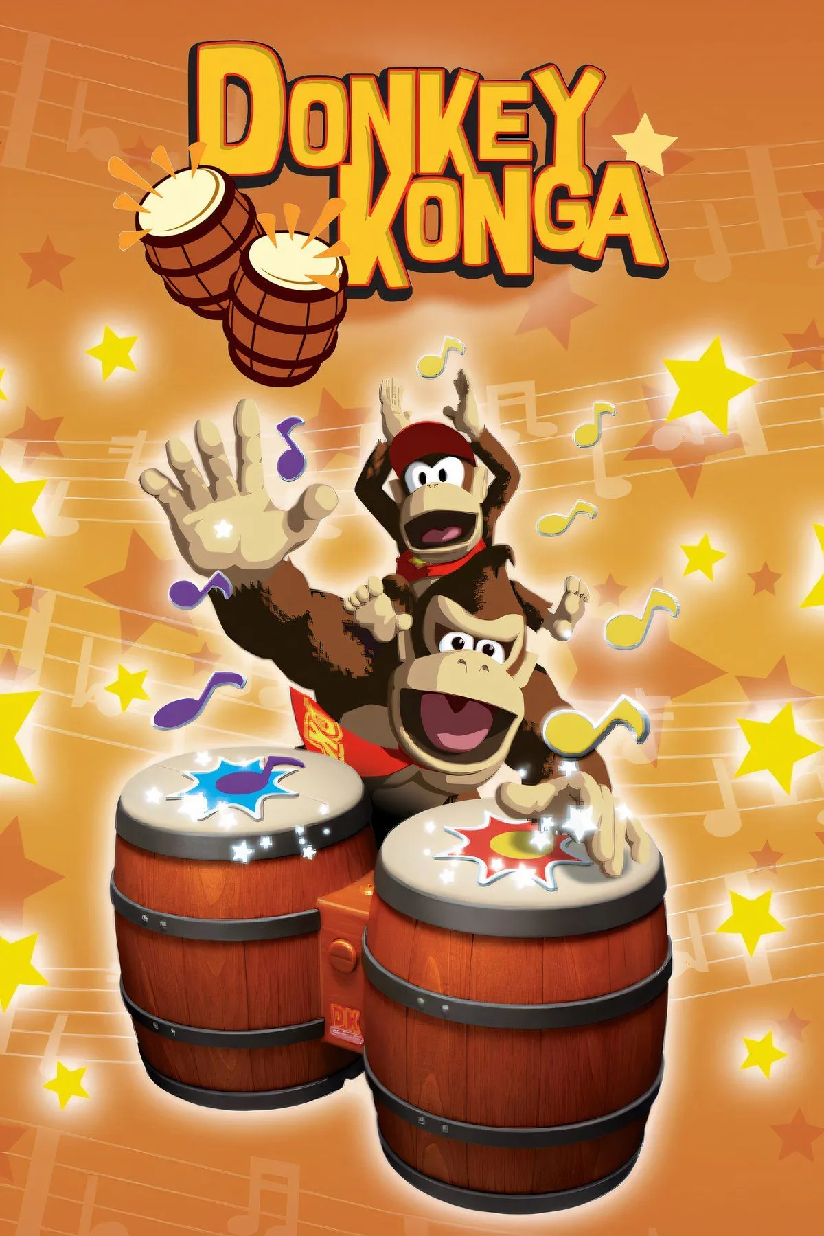 Bìa đĩa game Donkey Konga với hình ảnh Donkey Kong chơi bongo, biểu tượng cho bộ điều khiển trống độc đáo.