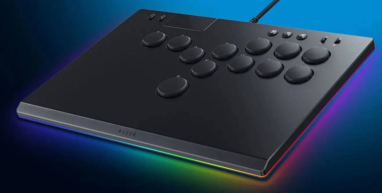 Bộ điều khiển all-button Razer Kitsune, minh họa thiết kế không cần cần gạt giúp giảm độ trễ input.