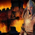 Bức ảnh nghệ thuật từ The Elder Scrolls IV: Oblivion, hiển thị cận cảnh một lính canh trong áo giáp, thể hiện chất đồ họa đặc trưng của game nhập vai thế giới mở này.