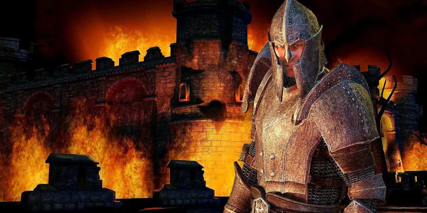 Bức ảnh nghệ thuật từ The Elder Scrolls IV: Oblivion, hiển thị cận cảnh một lính canh trong áo giáp, thể hiện chất đồ họa đặc trưng của game nhập vai thế giới mở này.