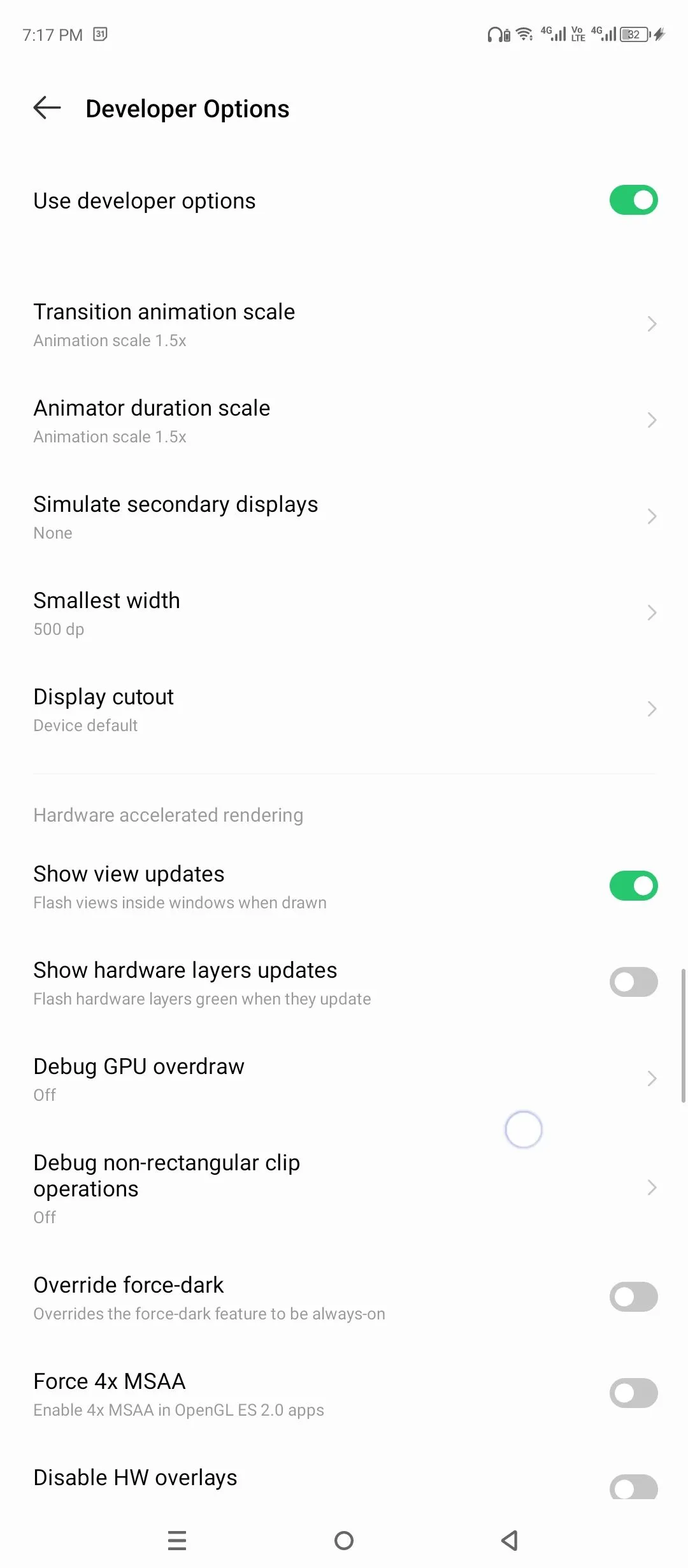 Buộc bật 4x MSAA (Force 4x MSAA) trong cài đặt Android để cải thiện chất lượng đồ họa 3D