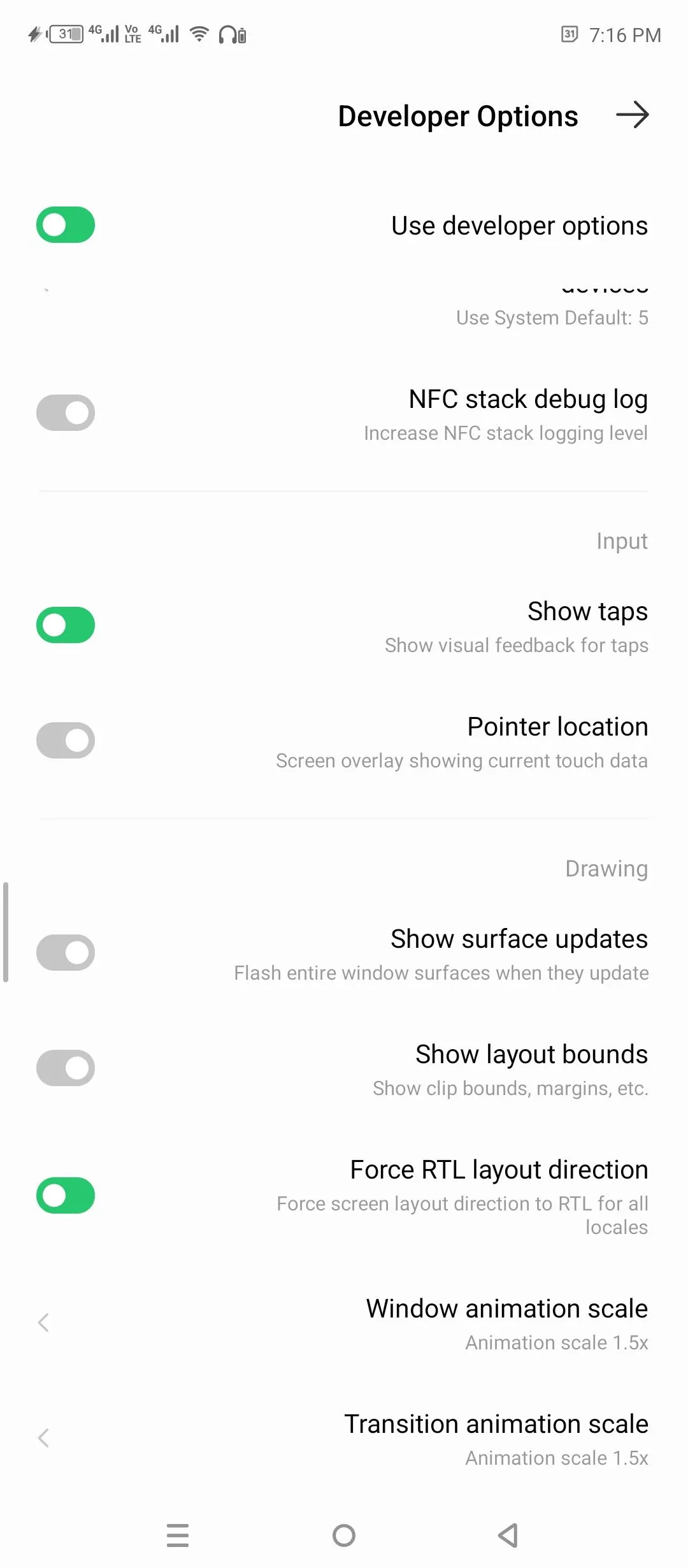 Buộc hướng bố cục từ phải sang trái (Force RTL Layout Direction) trong tùy chọn nhà phát triển Android