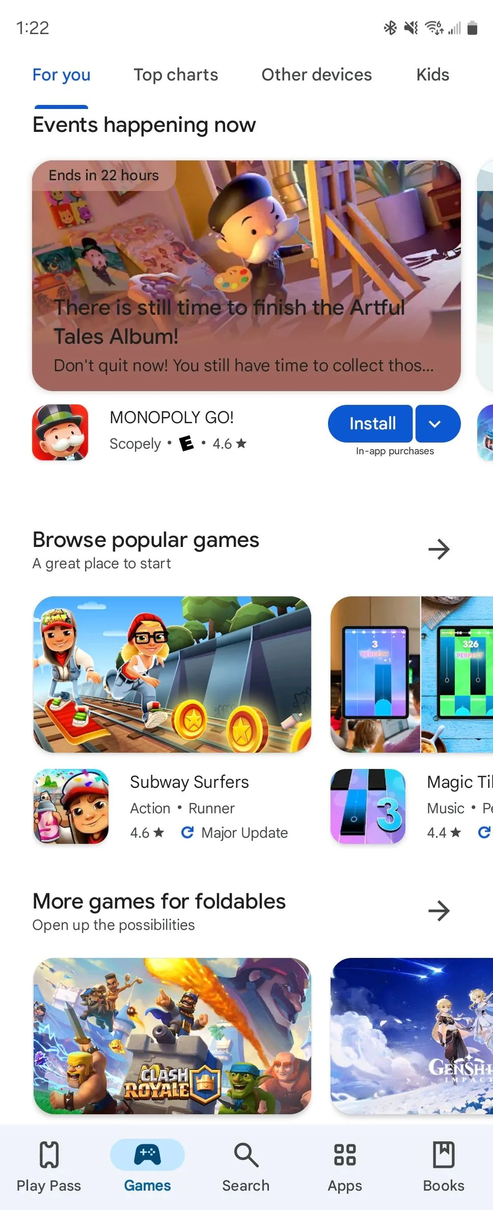 Các danh mục game được chọn lọc và nổi bật trên Google Play Store, thường ưu tiên các trò chơi có doanh thu cao.