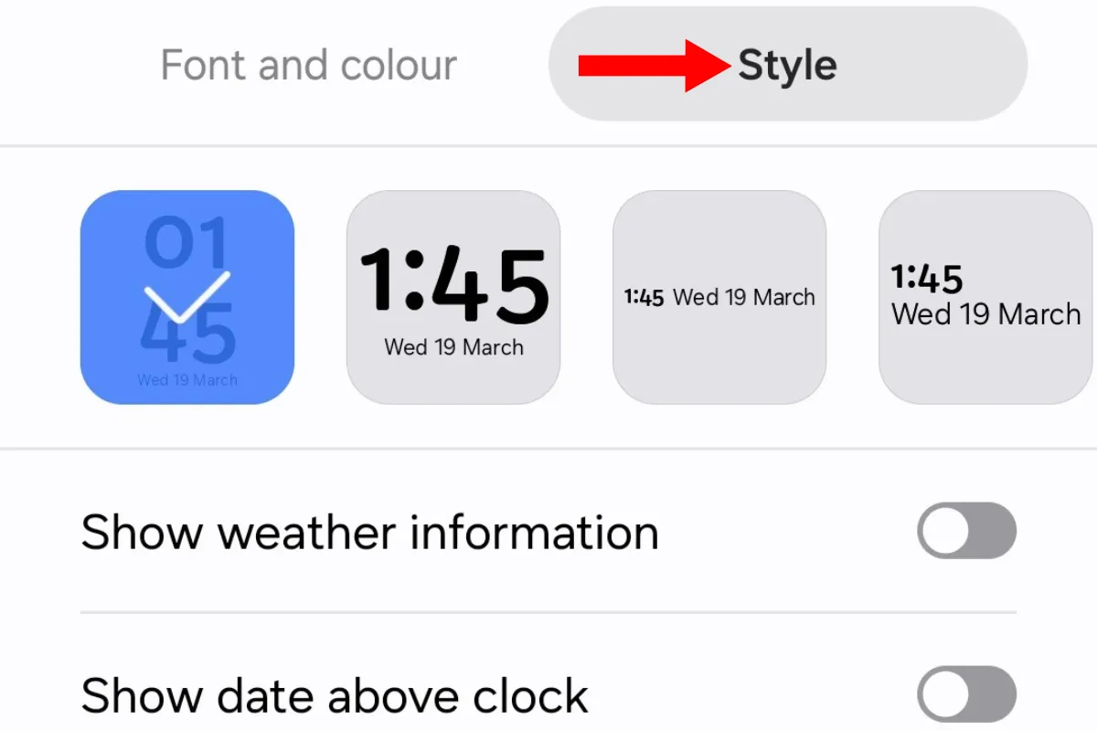 Các kiểu dáng đồng hồ đa dạng cho màn hình khóa và Always On Display trên Galaxy S25+ chạy One UI 7.0.