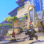 Các nhân vật trong Overwatch 2 đứng trước bối cảnh bản đồ đẩy, liên tưởng đến tương lai Overwatch mobile