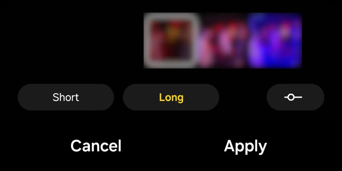 Các tùy chọn thời lượng video ngắn, dài hoặc tùy chỉnh trong tính năng Cắt tự động của Galaxy S25.