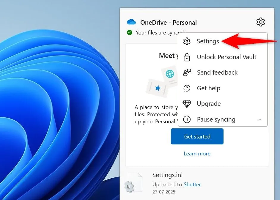 Cách mở cài đặt OneDrive để kích hoạt Files On-Demand trên Windows 11