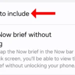 Cài đặt Now Brief trên Galaxy S25 với tùy chọn "Nội dung cần bao gồm" được đánh dấu.