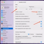 Cài đặt thanh Dock trên macOS, hiển thị các tùy chọn ẩn Dock và kích thước.
