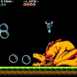 Cảnh chiến đấu với boss rồng bong bóng trong game Shovel Knight, minh họa game nền tảng 2D