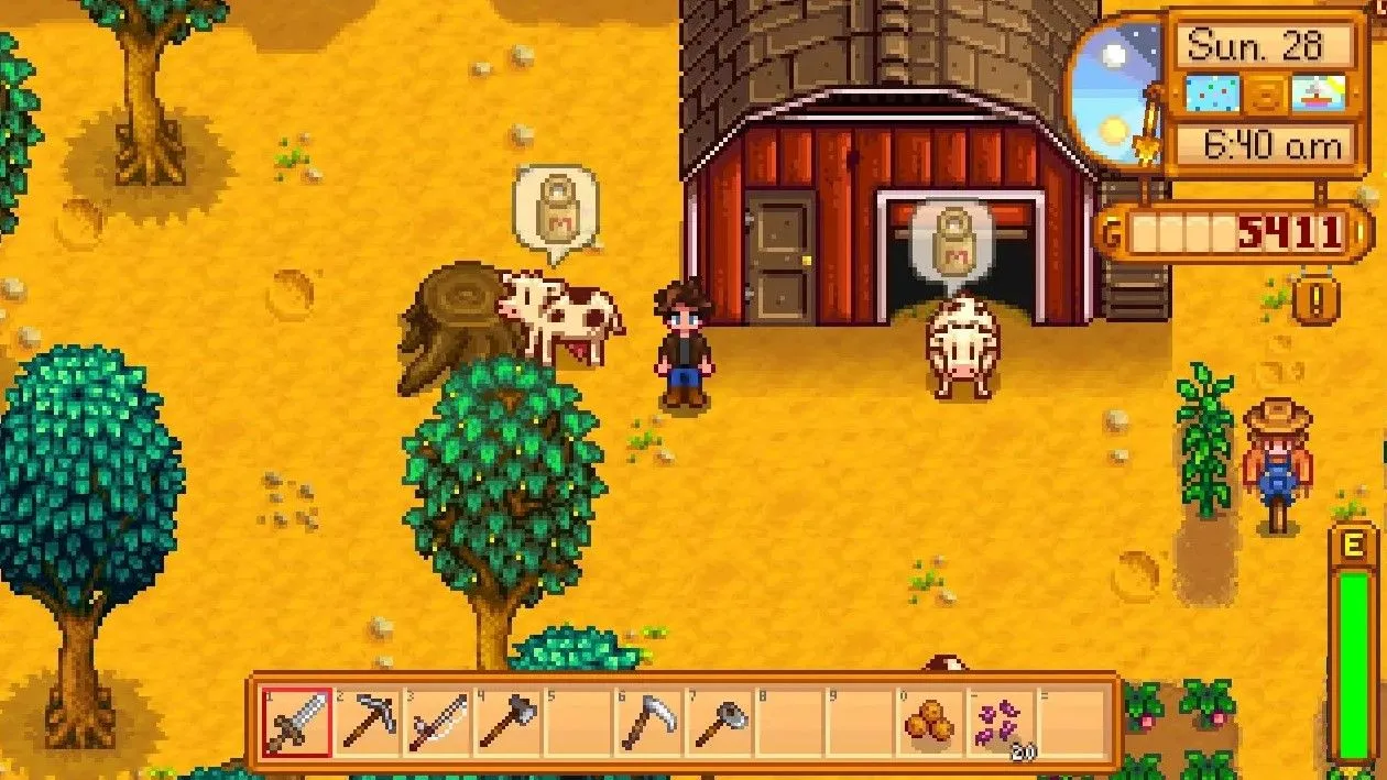 Cảnh chơi game Stardew Valley trên nông trại, một ví dụ điển hình của tựa game có phiên bản native trên Linux.