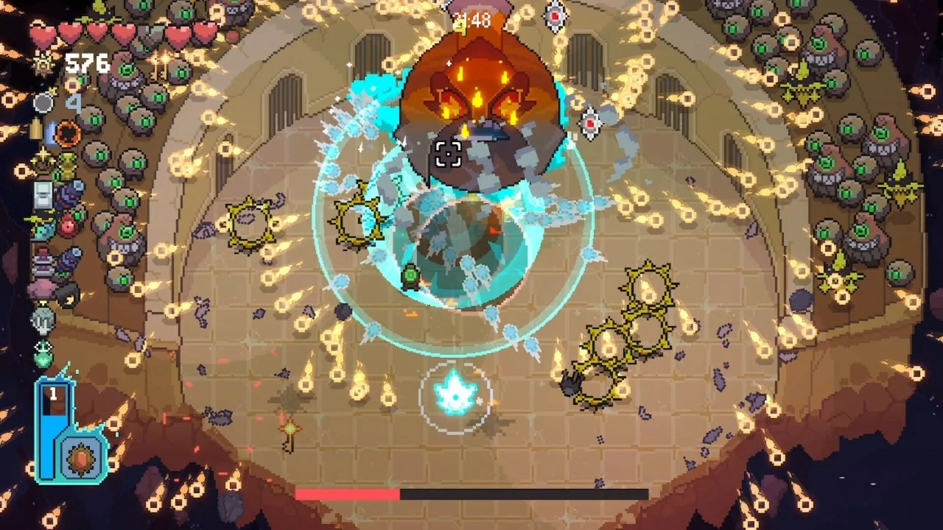 Cảnh gameplay Asterogues, một tựa game bullet hell roguelike nổi tiếng trên Steam