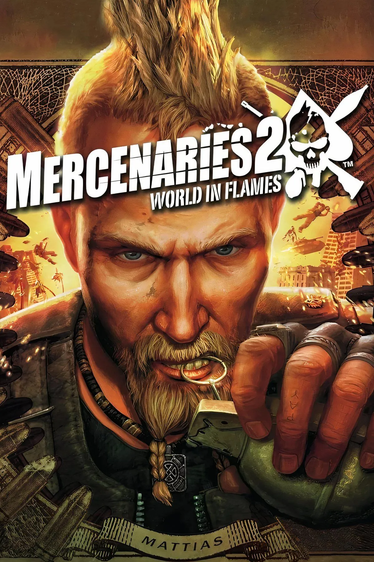 Cảnh hành động bùng nổ trong Mercenaries, series game sandbox quân sự với khả năng phá hủy môi trường cao.