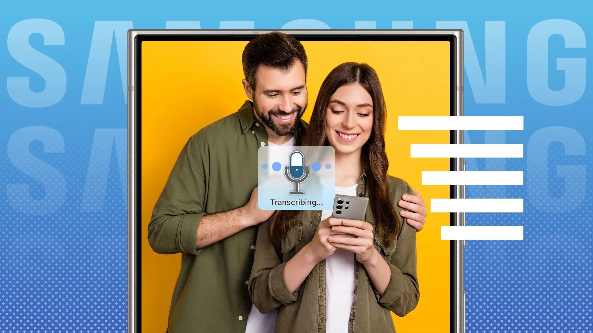 Cặp đôi đang sử dụng tính năng Live Transcribe trên Samsung Galaxy S24 Ultra