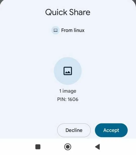 Chấp nhận file đến từ máy tính Linux thông qua Quick Share trên thiết bị Android