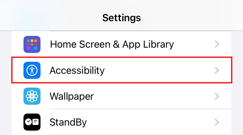 Chọn mục &quot;Trợ năng&quot; (Accessibility) trong Cài đặt iPhone