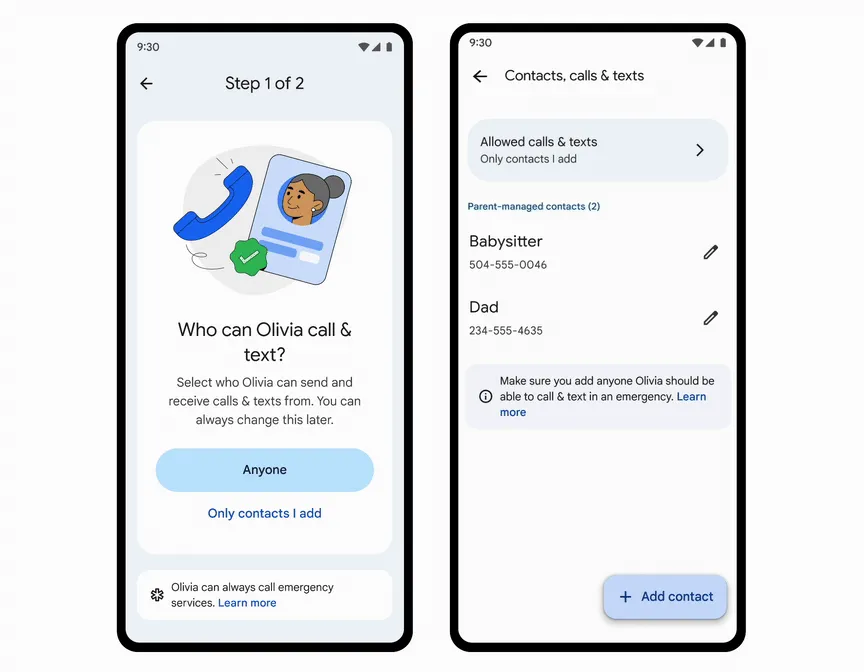 Chức năng &quot;Danh bạ do phụ huynh quản lý&quot; trên Google Family Link cho phép cha mẹ phê duyệt danh sách liên hệ mà con có thể gọi hoặc nhắn tin.