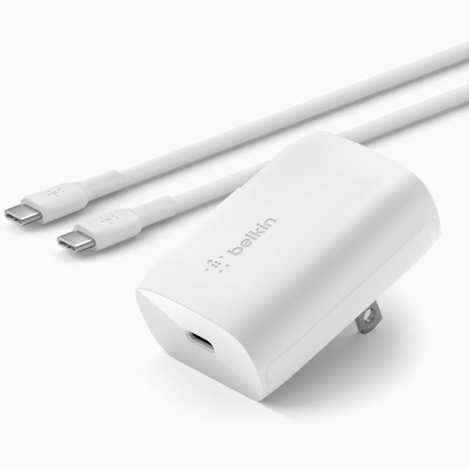 Củ sạc tường Belkin 30W USB-C màu trắng, chuyên dụng cho sạc nhanh thiết bị công nghệ hiện đại.