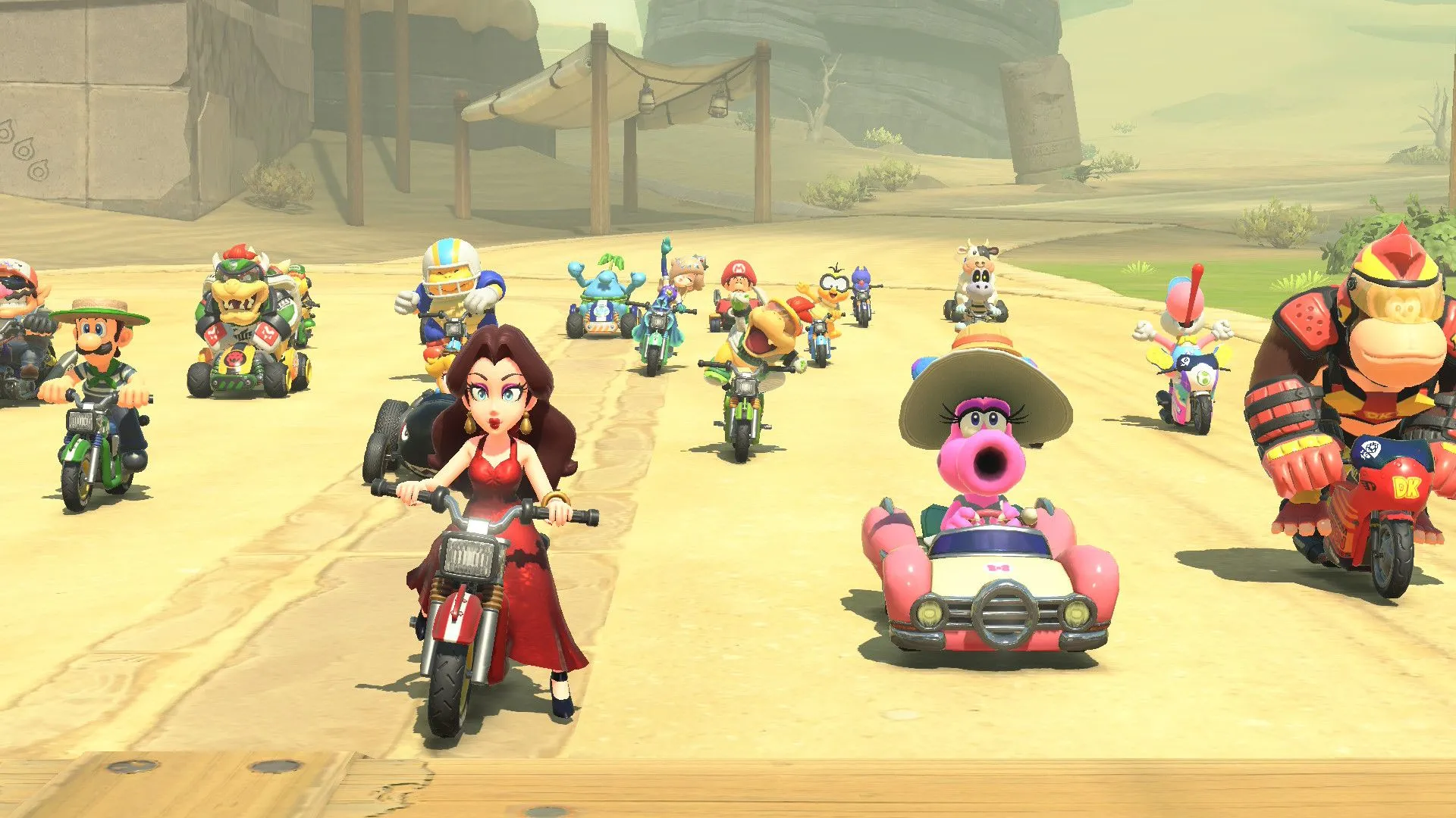Dàn xe và nhân vật khởi đầu đầy đủ trong Mario Kart World, thể hiện sự đa dạng và giới hạn 24 tay đua mới.