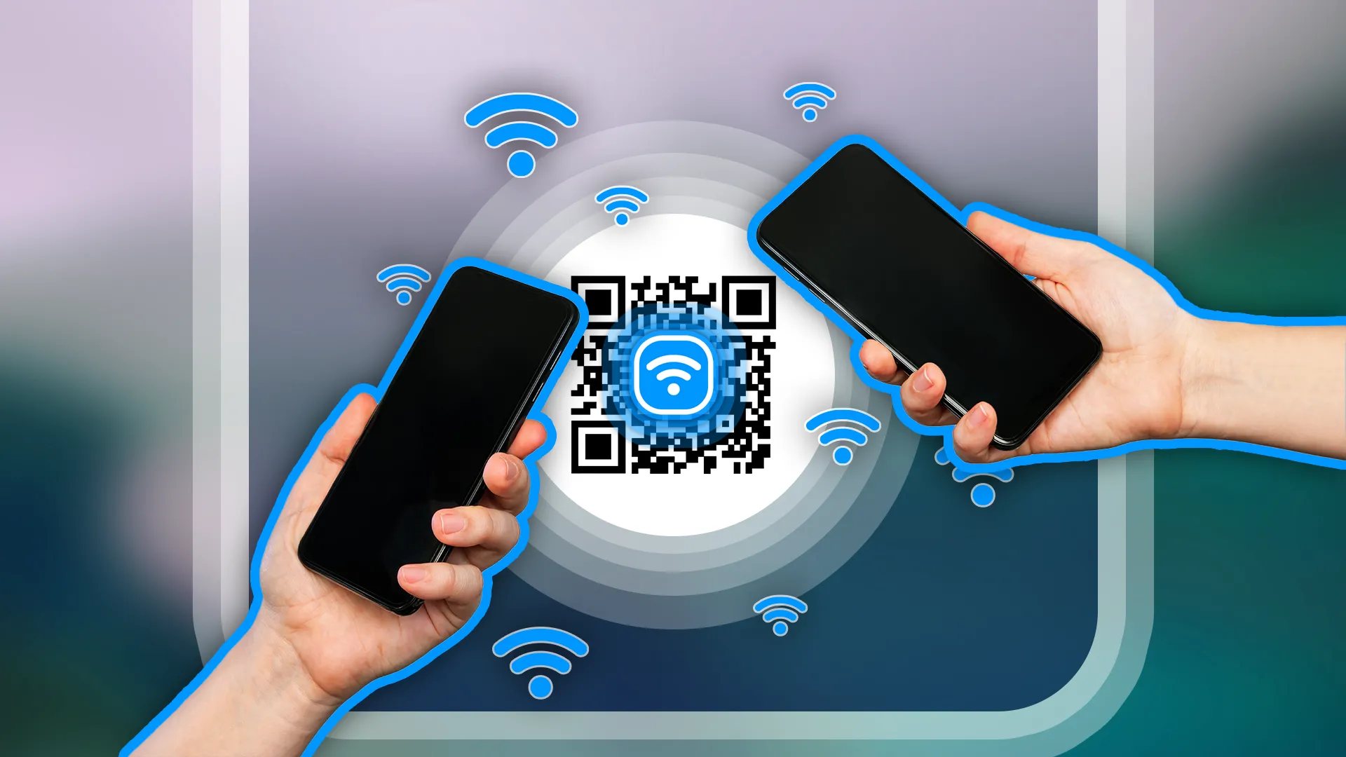 Điện thoại Android đang quét mã QR tích hợp với biểu tượng Wi-Fi