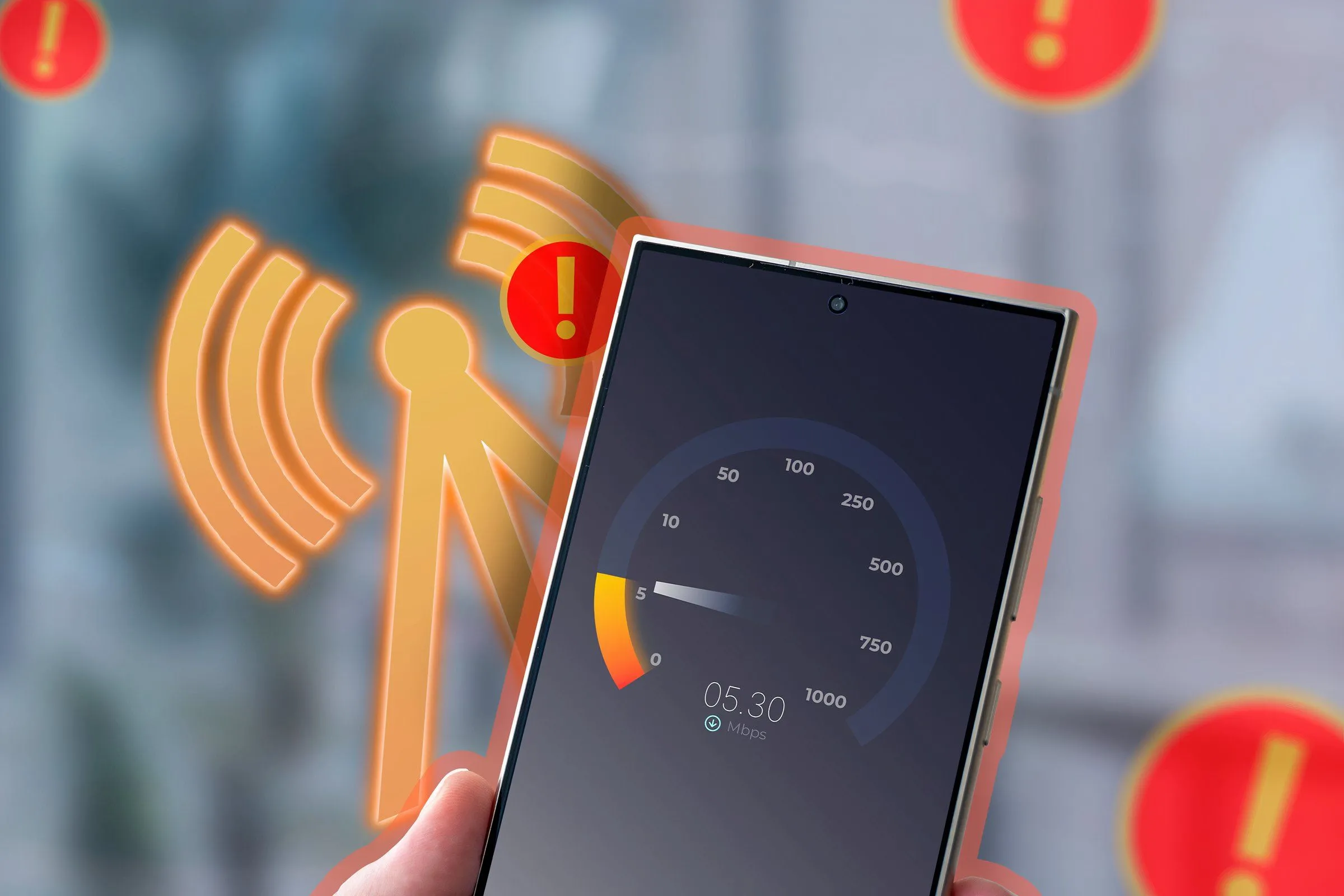 Điện thoại đang hiển thị kết quả kiểm tra tốc độ mạng internet, thể hiện hiệu suất kết nối di động 5G.