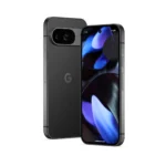 Điện thoại Google Pixel 9 màu Obsidian trên nền trắng, nổi bật thiết kế thanh lịch và cụm camera sau