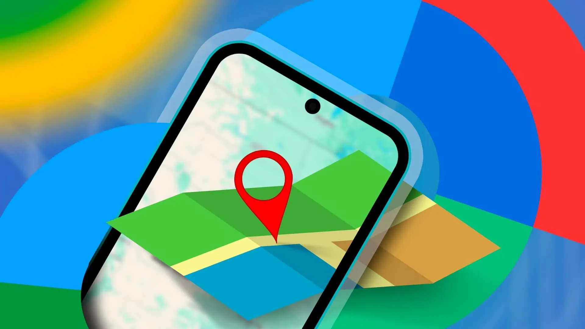 Điện thoại với logo Google Find My Device và bản đồ có ghim vị trí, biểu thị khả năng tìm và bảo vệ thiết bị thất lạc hoặc bị đánh cắp.