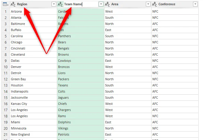 Đổi tên các cột đã tách trong Power Query Editor của Excel