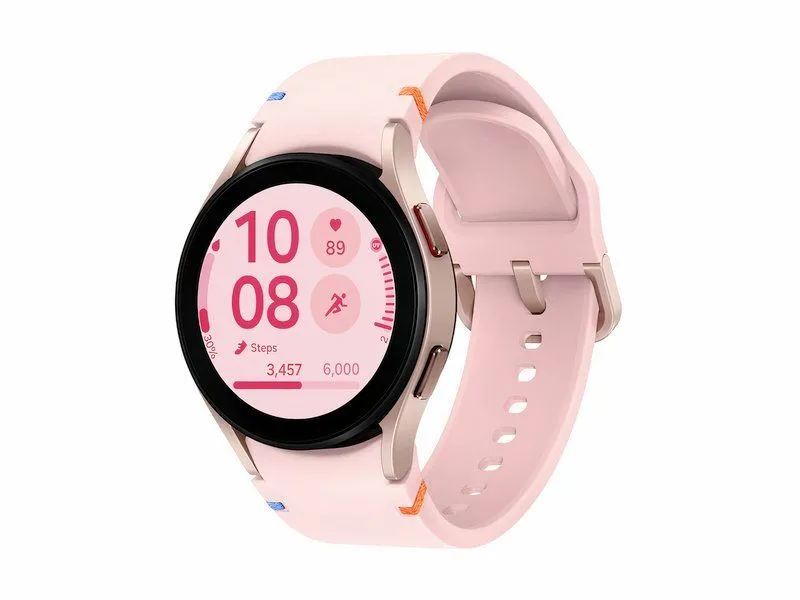 Đồng hồ thông minh Samsung Galaxy Watch FE LTE màu hồng vàng nổi bật trên nền trắng