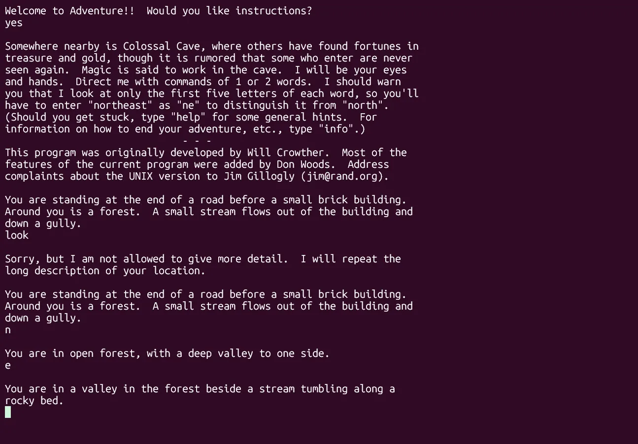 Game phiêu lưu văn bản Adventure trên terminal Unix