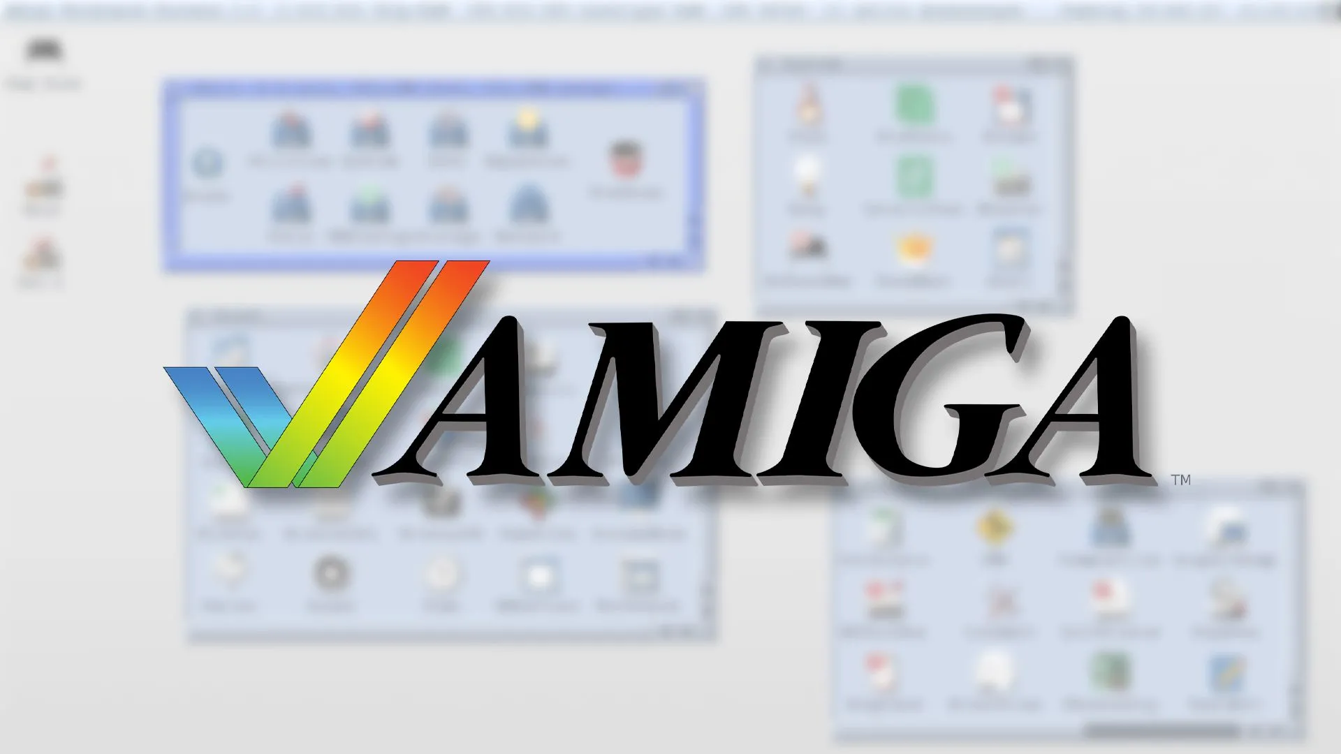 Giao diện AmigaOS 3 đang chạy trên một màn hình máy tính cũ