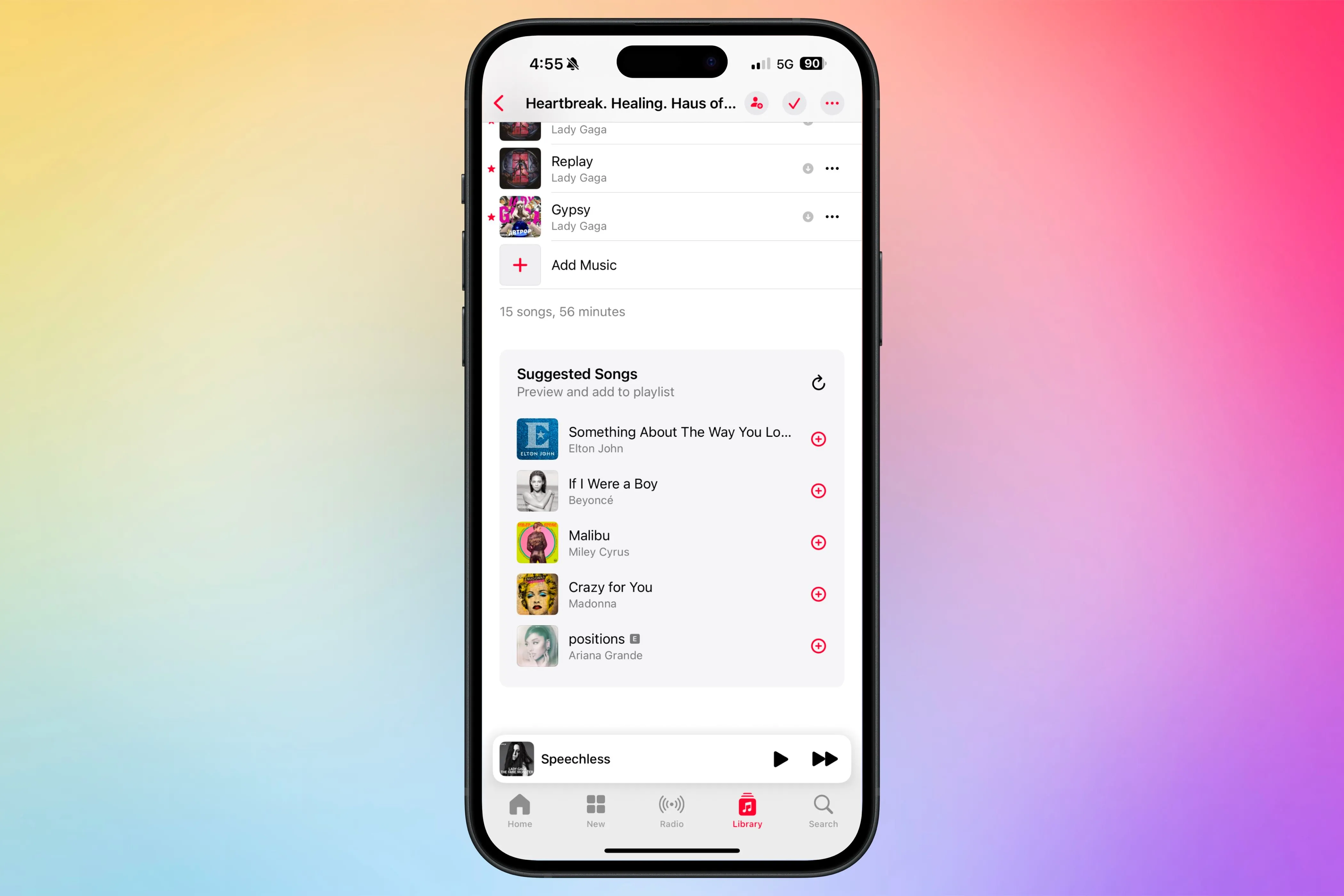 Giao diện Apple Music hiển thị mục &quot;Bài hát được đề xuất&quot; ở cuối playlist, minh họa tính năng gợi ý nhạc hiện có, là tiền đề cho việc tích hợp AI nâng cao.