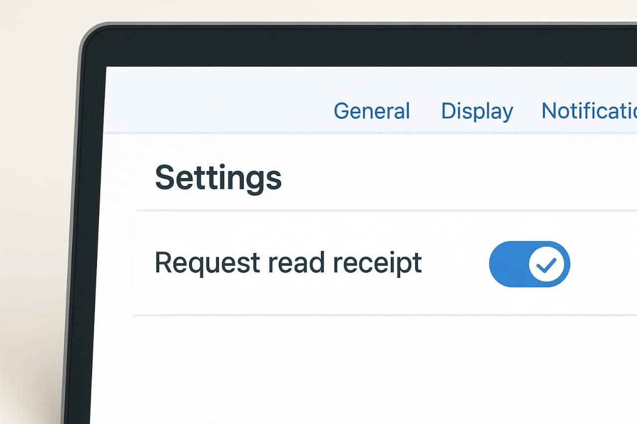 Giao diện cài đặt email với tùy chọn &quot;Yêu cầu biên nhận đã đọc&quot; (Request Read Receipt) được bật.