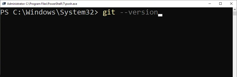 Giao diện dòng lệnh PowerShell hiển thị lệnh git --version để kiểm tra phiên bản Git hiện tại.