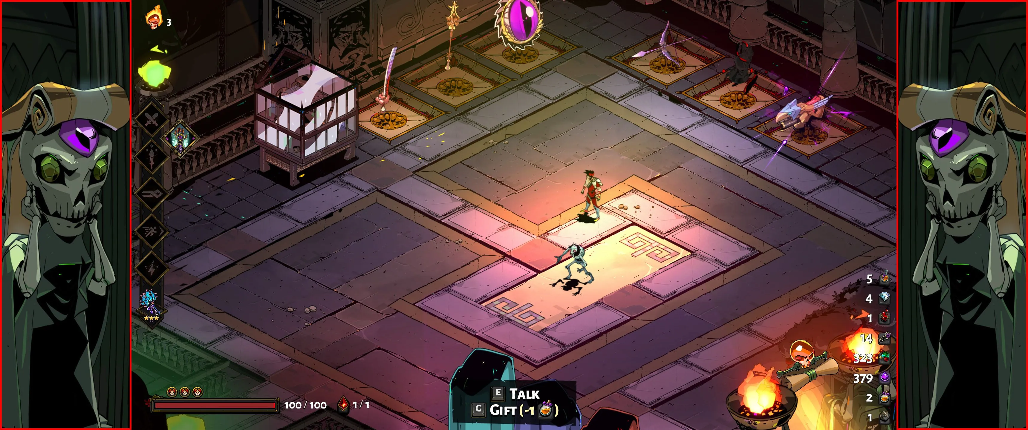 Giao diện game Hades với góc nhìn isometric rộng, thể hiện cảnh chiến đấu hành động