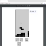 Giao diện game Tetris đang chạy trực tiếp trên file PDF trong trình duyệt Chrome, thể hiện các khối gạch và điểm số.