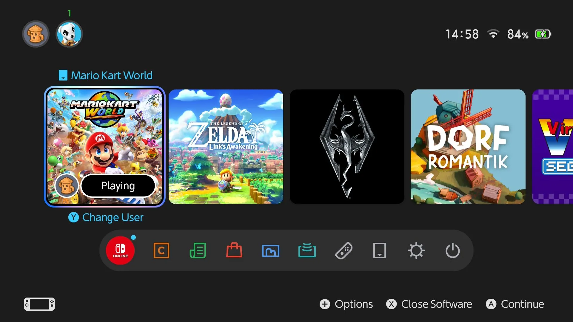 Giao diện hệ điều hành của Nintendo Switch 2 hiển thị các tùy chọn cài đặt game hoặc chế độ chơi.