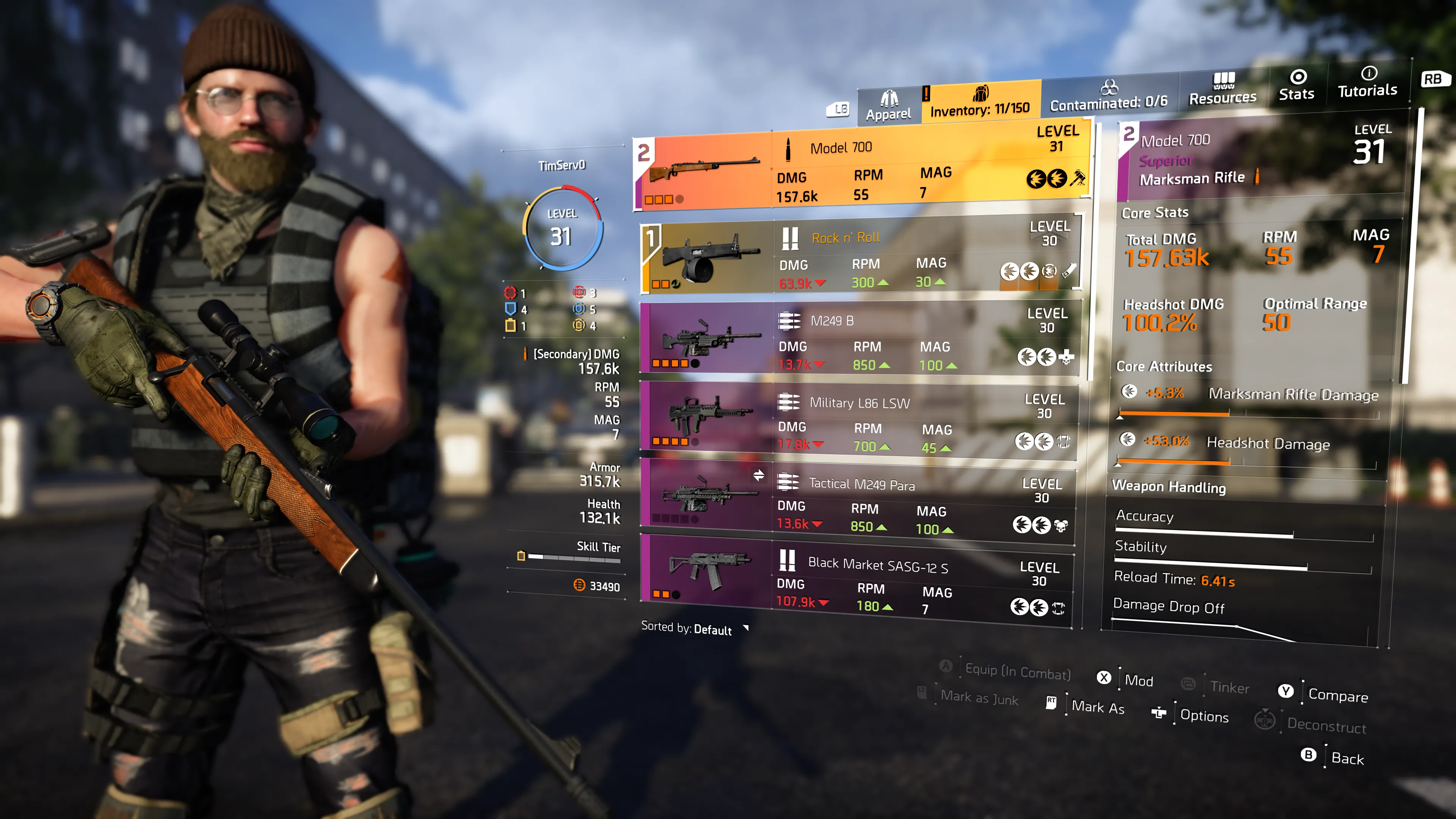Giao diện quản lý trang bị và loot trong The Division 2, nơi người chơi tùy chỉnh vũ khí, giáp và các mod.