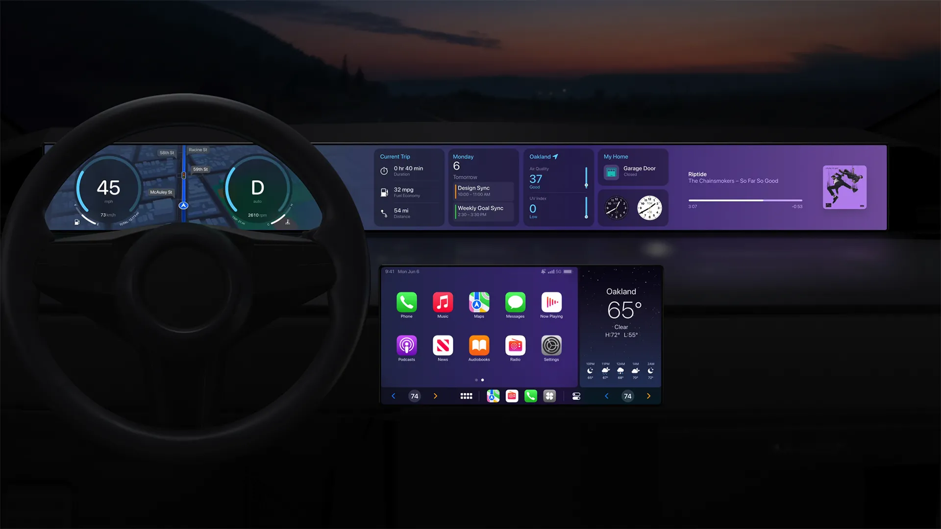 Giao diện thế hệ Apple CarPlay tiếp theo được Apple giới thiệu, mở rộng sang cụm đồng hồ lái